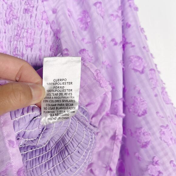 TCEC Purple Small Gingham Cropped Smocked Off The Shoulder Top Blouse 3/4 Sleeve - Picture 8 of 11